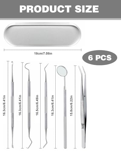 TPZORJX 6er Zahnpflege Set, Zahnarzt Instrumente Zahnarztbesteck Zahnarztspiegel Zahnpinzette Zahnsonde Zahnsteinentferner Edelstahl mit Box,zahnsteinentferner – Bild 3