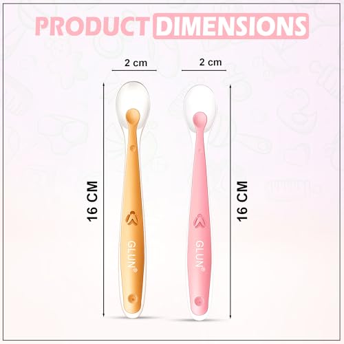 Image of GLUN Baby Feeding Spoons Pack of 2 Pink & Peach Colour, BPA Free, Feeding for Baby, Toddlers, & Children, Silicone Spoon