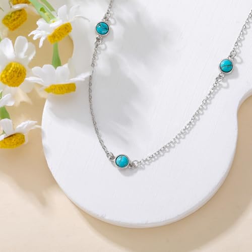 Turquoise Bead Necklace 925 Sterling Silver 5mm Natural Turquoise Gemstone Bohemian Jewelry Gifts for Women 18 Inches4