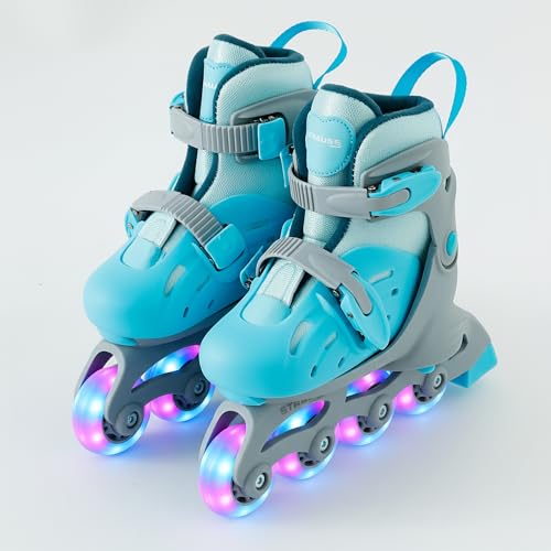 Image of Strauss Convertible (Inline /Roller) Skates | Size S adjustable 17-21.5 cm | LED Light Wheels | Skates for Boys & Girls | No tools required | Detachable Liner for Cleaning | With Brakes | EU 31-34 Size