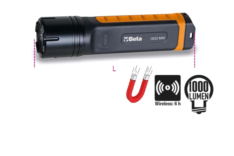 BETA 1833MW Torcia LED Potente Professionale IP68 ad Alta Luminosità con Ricarica Wireless, 4 Intensità 1000-400-30-5 Lumen, Autonomia 2-200h