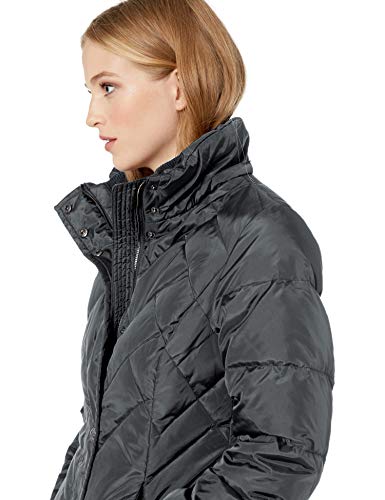 London Fog Women's 36" Snap Front Down Coat With Multi Pattern Quilt And Hood, Titanium, Xlarge #TOP4