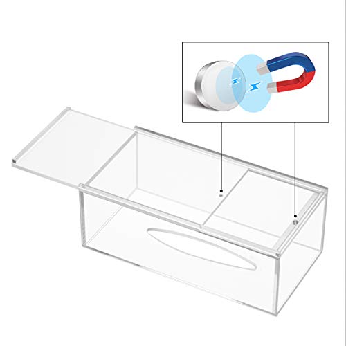FEMELI Acrylic Tissue Box Cover,Rectangular Facial Tissue Holder Case Dispenser for Bathroom Kitchen Bedroom Office with Magnet Locking Bottom - Thumbnail 3