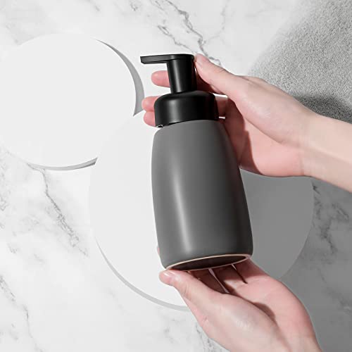Image of Foaming Hand Soap Dispenser Ceramic Jar Foam Dish Soap Dispenser for Bathroom and Kitchen Sink, Liquid Pump Bottle for Shampoo, Body Wash, Hand Soap, Grey, 2 Pack