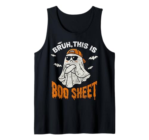 Bruh This Is Boo Sheet Ghost Retro Disfraz de Halloween para hombres y niños Camiseta sin Mangas