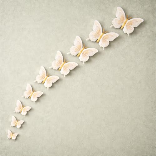 Image of CraftVatika 3D Butterfly Wall Stickers for Home Decor with Sticking Pads 12 Pieces | White Gold DIY Butterfly Wall Decoration for Living Room Bedroom Kids Room | Home Decoration Ornament for Door