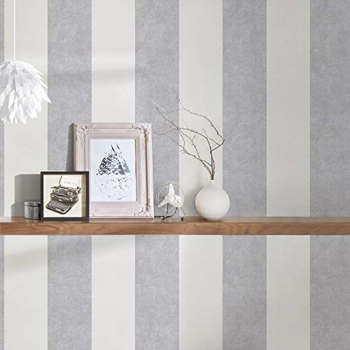 Papier peint rayé gris et blanc idéal bureau & couloir Tapisserie rayures grise chambre adulte Papier peint classique rayures vinyle