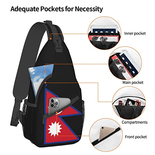 Mochila cruzada unisex Nepal Flag Black resistente miniatura 5