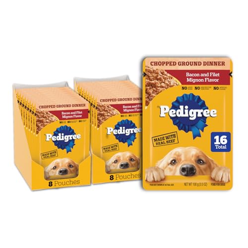 Image of Pedigree Chopped Ground Dinner Wet Dog Food Pouches, Bacon and Filet Mignon Flavor, 3.5 oz. Pouches (16 Count, Pack of 1)
