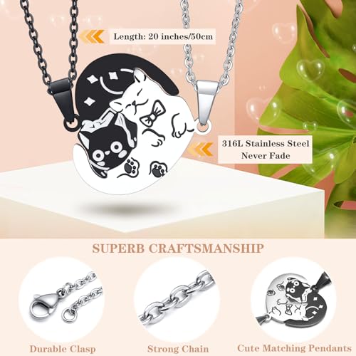 Matching Necklace for Couples, Personalized Yin Yang Pet Cat Pendant Necklace, Boyfriend and Girlfriend Promise Couples Necklaces for Him and Her, Relationship Jewelry Gift for Couples Best Friends4