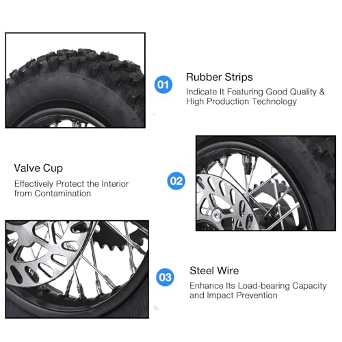 Ausla 10\ Hinterradfelge mit Reifen, 80/100-10 3.00-10, 15mm Achslöcher, 190mm Bremsscheibe, für Dirt Pit Bike und Motorrad