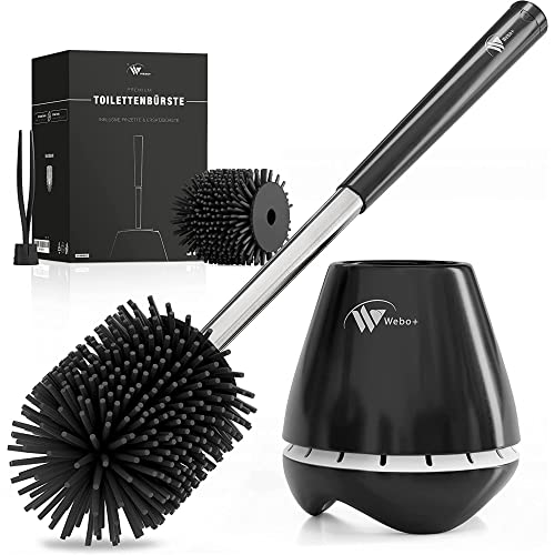 Brosse à WC avec Brosse de Rechange | Brosse à WC en Silicone Hydrofuge (Noir)