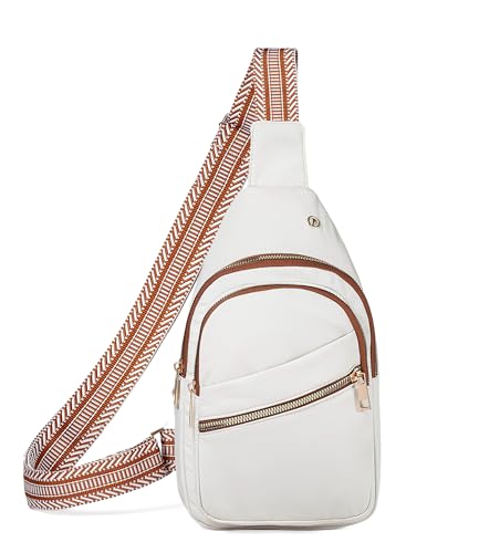 Image of AOSTIHOT Small Sling Backpack Crossbody Sling Bag for Women, Casual Chest Daypack Cross Body for Travel Running Hiking White Brown