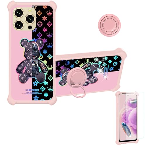 jioeuinly Case Compatible for OUKITEL p1 Pro Phone Case Cover [with 1* Tempered Glass Screen Protector][Hard PC + Soft Silicone][Ring Support] [Colorful Reflect Light] IMDF-JXX