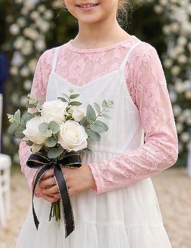 Image of Noomelfish Girls Lace Layering Tops Sheer Mesh Tee Shirts Blouse (5-12 Years)