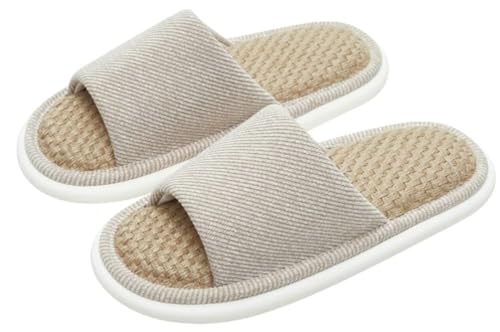 Hycurey Linen Open Toe Slip On Slippers Breathable Non-Slip Indoor House Slide Slippers for Women and Men