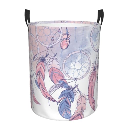 Cesto Para Ropa Sucia 60L, Plumas Y Cuentas Redonda De Almacenamiento Con Asa Plegable Cesta Ropa Sucia, Para Juguetes, Lavandería, Baño