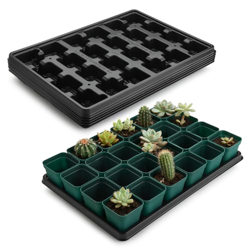 RooTrimmer 2.8 inch (7CM) Square Nursery Pots 120pcs (Green) and 24 Cell Nursery Pots Trays 5 Pack, Plastic Seedling Starter Tray with Drain Holes for Carrying and Holding Plant Pot(17"x11"x1.6")
