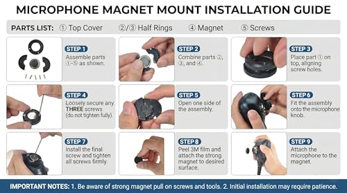Image of Universal Magnetic CB Radio Microphone Mount, Heavy Duty No-Drill Two-Way Radio Mic Holder Clip with Adhesive and Neodymium Magnet for Car, Truck, RV, Boat for Motorola Kenwood Midland Mic