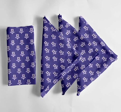 Vargottam Royal Purple Floral Cotton Muslin Napkins - Set of 12, 20x20 Inches, Chic and Elegant, Perfect for Formal Dinners, Events, and Everyday Use - Machine Washable