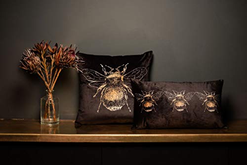 Coussin brodé abeille dorée Evans Lichfield velours gris premium - 3