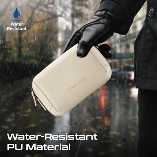 بروميت شنطة تنظيم صغيرة متعددة الوظائف مع جيوب متعددة، هيكل موثوق من البولي يوريثين المقاوم للماء، خفيفة الوزن ومحمولة وصغيرة الحجم، بيج