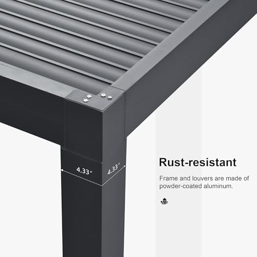 PURPLE LEAF Louvered Pergola 94AS 12' x 16' Outdoor Aluminum Pergola with Adjustable Roof for Deck Backyard Garden Grey Hardtop Gazebo - Image 7