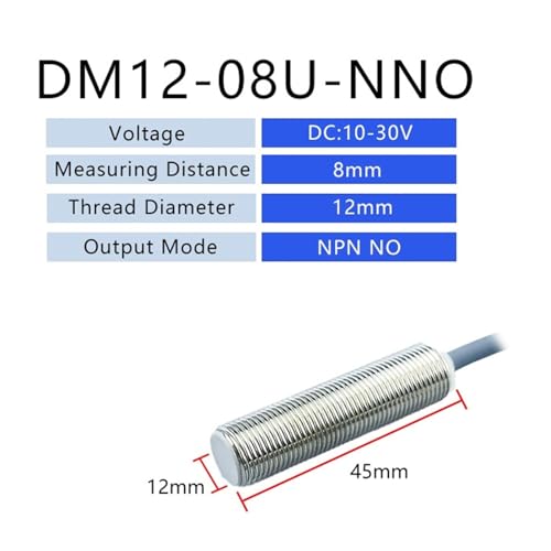Capteur de proximité inductif M12 DM12-08U-NNO affleurant pour détection précise de 2 à 4 mm