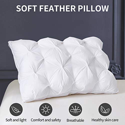 Arometerty Goose Feather Pillow Queen 1 Pack White Pinch Pleat Bed Pillow For Different Sleep Requirements-100% Cotton Fabric Luxury Feather Pillows-Queen Size Gusset Wall Design Pillow 20"X28" #TOP3