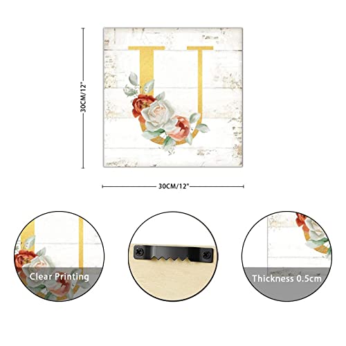 Lettre U en bois pivoine décoration murale maison et salon rustique - 3
