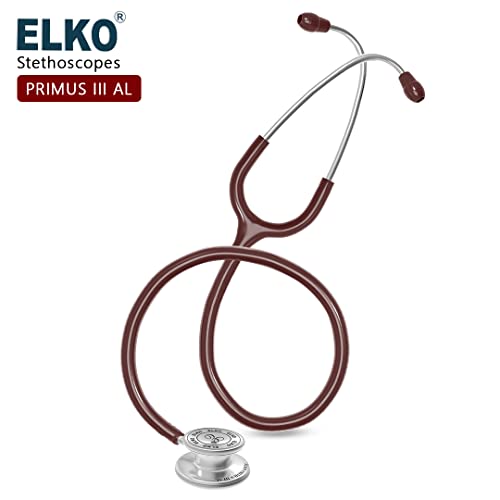 Image of ELKO EL-160 Primus III AL Aluminum Head Stethoscope For Doctors and Medical Students | Double Sided Chest Piece For Adult & Pediatric Patients | U-Shaped PVC Tubing | Soft Sealing Ear Knobs (Brown)