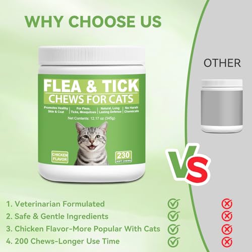 Cat Flea and Tick Chewables for Cats 230Ct, Natural Support Supplement, Flea Supplement for Cats, Flea and Tick Chews for Cats Kitten, All Breeds & Sizes, Digestive Health