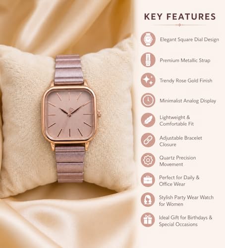 Image of Women Square Dial Analog Casual Watch Adjustable Lock Metallic Strap for Girls Analog Watch - for Women