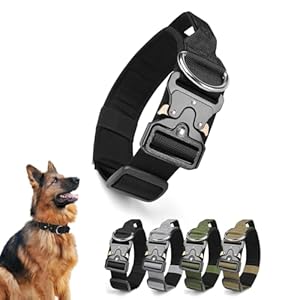 Ledeak Collier Tactique Chien avec Poignée, Colliers Réglable pour Chiens, Boucle en Métal à Déclenchement Rapide Chien Rembourré Colier Chien pour Chiens de Moyens et Grands (Noir, XL)