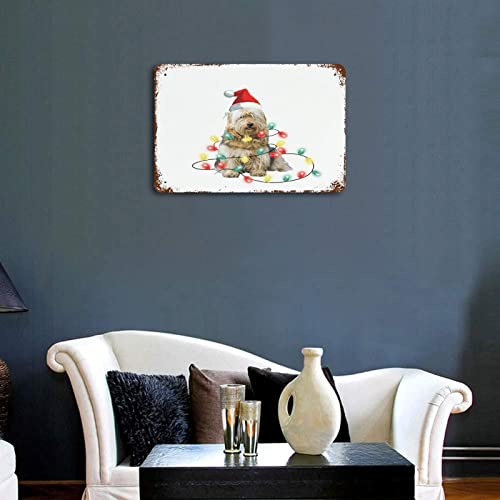Man Cave Sign Dog Tangled In Lights Merry Christmas Dog Tin Signs 8"X12" Gifts For Dog Pet Lover Plaque Tin Sign Wall Decor Christmas Party Wall Decor Art Iron Vintage Sign #TOP3