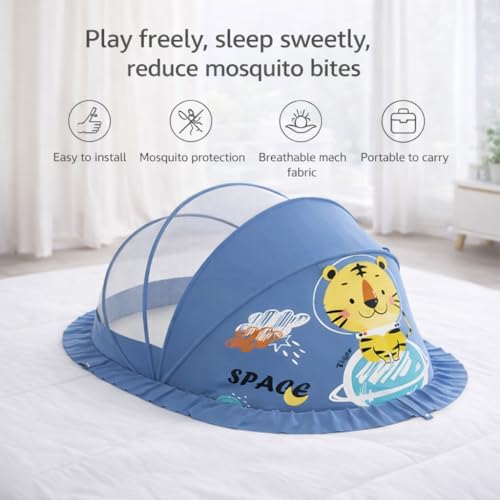 Image of Mosquito Net for Baby (Navy Blue) | Tiger Print | Breathable Bottomless Net for Infants | Comfortable & Easy to Use | 135 x 65 x 65 cm