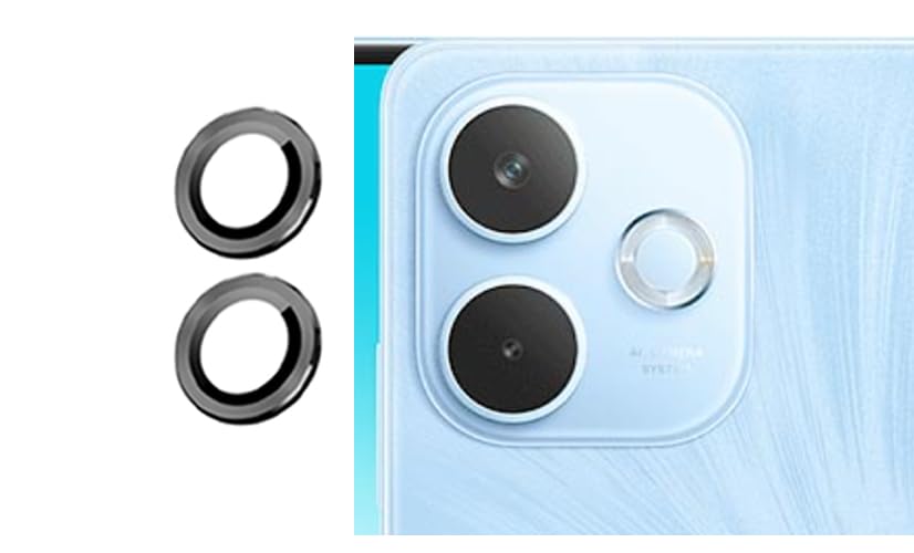 Image of imluckies Camera Ring Lens Protector (Aluminum with Tempered Glass) Compatible for Oppo A5 Pro - Black (Pack of 2 rings)