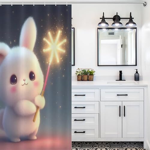 Rideau de douche lapin imperméable en tissu lavable de haute densité 122x183cm - 5