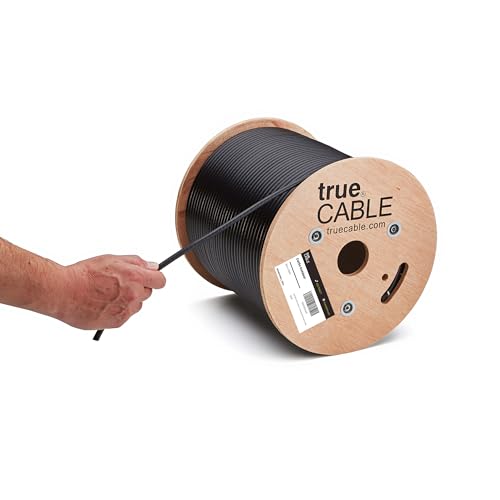 TRUE CABLE Cat5e Outdoor Bulk Ethernet Cable Unshielded 500ft Black UV Resistant OSP Jacket 24AWG Solid Bare Copper 350MHz PoE++ (4PPoE)