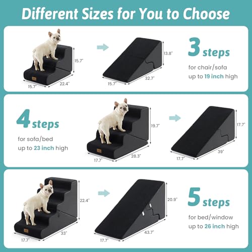 Image of COZY KISS Dog Stairs for Small Dogs, 4-Step 2-in-1 Dog Steps,19.7 inch H