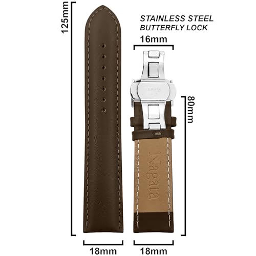 Image of DBLACK ''NAGATA3'' Leather Watch Strap with Butterfly Lock, Minimalist Design Watch Belt / / For 18mm, 20mm, 22mm, or 24mm Watch Band (Choose Your Size & Color)