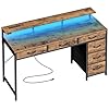 Huuger gaming desk with 6 drawers computer desk with led lights power outlets and type c 47 inch office desk with storage monitor stand writing desk work desk for home office study rustic brown  urban country home decor