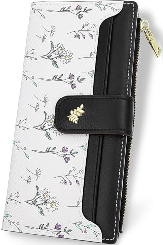 Wallet Women Slim Wallets for Women with RFID Cute Thin Black Women's Wallet Kawaii Flower Womens Ladies Card Holder Wallets
