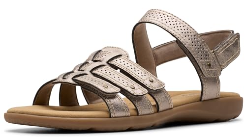 Clarks Women's Elizabelle Kay Flat Sandal, Taupe Metallic Synthetic, 5 UK Wide