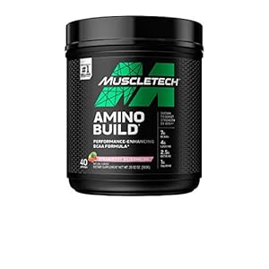 BCAA Amino Acids + Electrolyte Powder MuscleTech Amino Build 7g of BCAAs + Electrolytes Support Muscle Recovery, Build Lean Muscle & Boost Endurance Strawberry Watermelon (40 Servings)