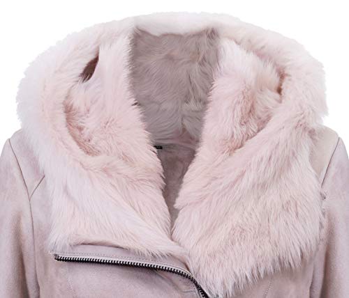 Women's Off-White Frost Grey Hooded Suede Merino Shearling Sheepskin Jacket4