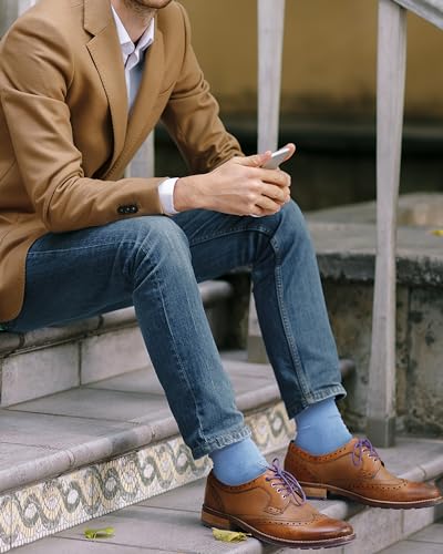 Feraricci 6 Pack Solid Color Casual Dress Socks for Men - Colorful & Comfortable Crew Socks3