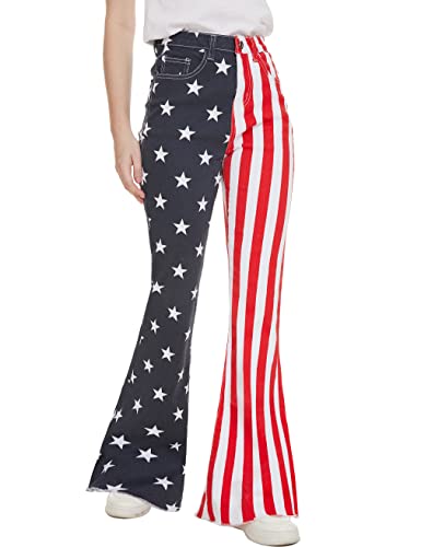 Bell Bottom Jeans For Women High Waisted Stretch American Flag Flare Jeans Denim Bootcut Pants（Red,6 #TOP3
