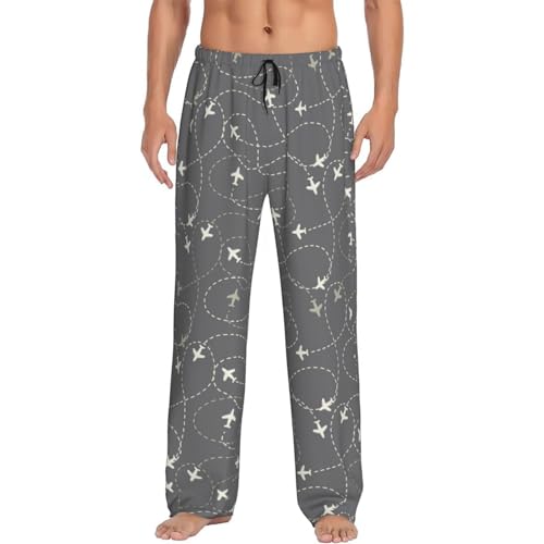 Airplane Routes Around The World Mens Pajama Pants Comfy Lounge Pj Pants Casual Pajama Bottoms