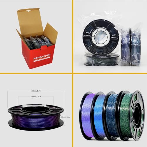 Image of RepRapper Glitter Multicolor Mixed 250g*4 Sample Pack, Shiny Galaxy PLA Filament 1.75mm, Glow in the Dark Green 3D Printer Filament, Sparkle Laser Series 3D Printing Filament for 3D Printer
